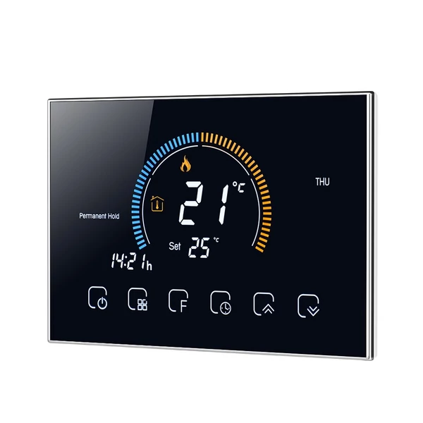 95-240V programozható termosztát 5+1+1 hat periódusos érintőképernyős LCD - Fekete Wifi nélkül