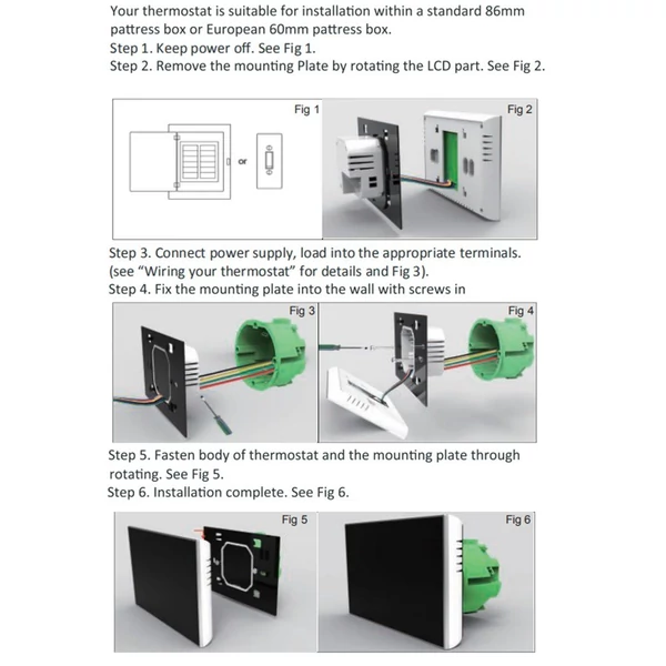 95-240V programozható termosztát 5+1+1 hat periódusos érintőképernyős LCD - Fekete Wifi nélkül