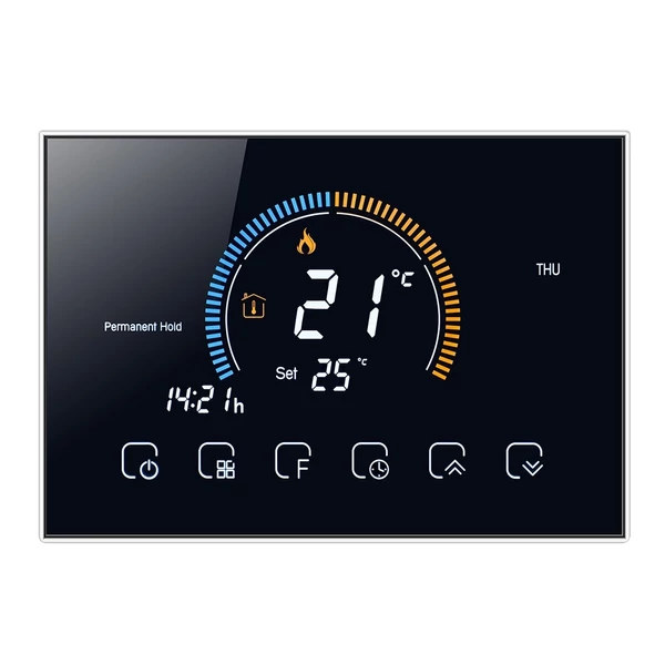 95-240V programozható termosztát 5+1+1 hat periódusos érintőképernyős LCD - Fekete Wifi nélkül