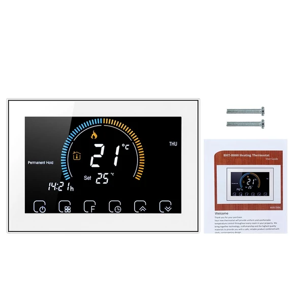 95-240V programozható termosztát 5+1+1 hat periódusos érintőképernyős LCD - Fehér Wifi nélkül