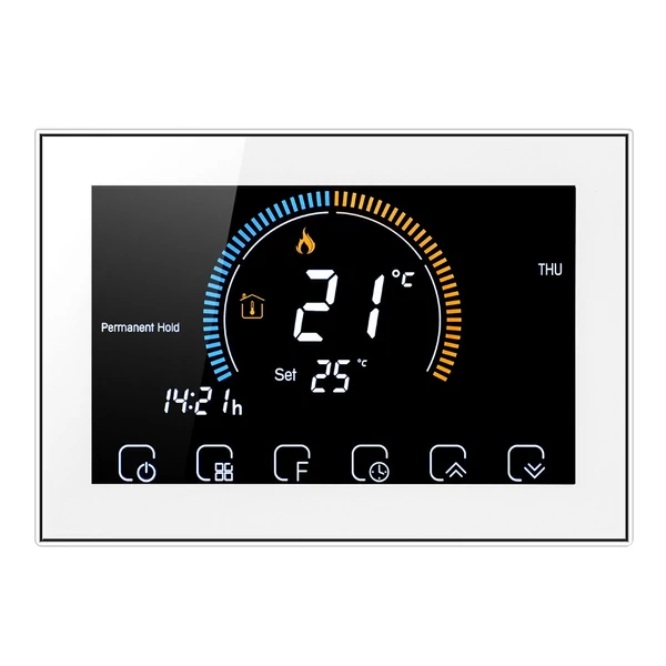 95-240V programozható termosztát 5+1+1 hat periódusos érintőképernyős LCD - Fehér Wifi nélkül