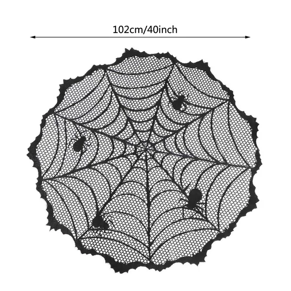 Halloween kísérteties mintás terítő fekete csipke család - Csipke kerek asztalterítő