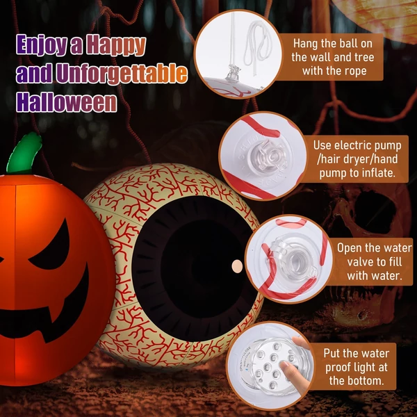 Halloween dekoráció 23 hüvelykes felfújható szemgolyó LED lámpa távirányítóval 16 RGB szín 4 fénymód 10 fényerő