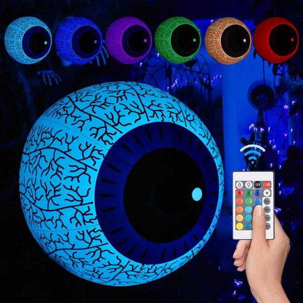 Halloween dekoráció 23 hüvelykes felfújható szemgolyó LED lámpa távirányítóval 16 RGB szín 4 fénymód 10 fényerő