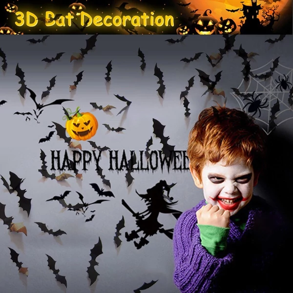 DIY Halloween 3D ablakdíszek Levehető ijesztő, kísérteties denevér falmatricák