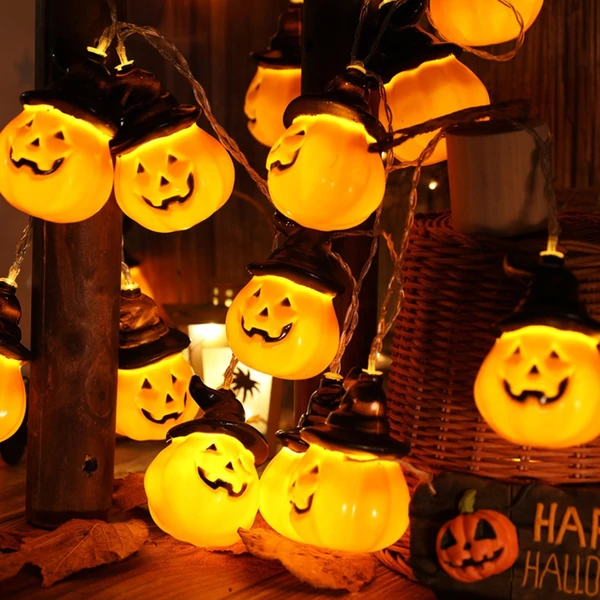 Halloween tök alakú 10 LED-es tündérfény függőlámpa elemmel