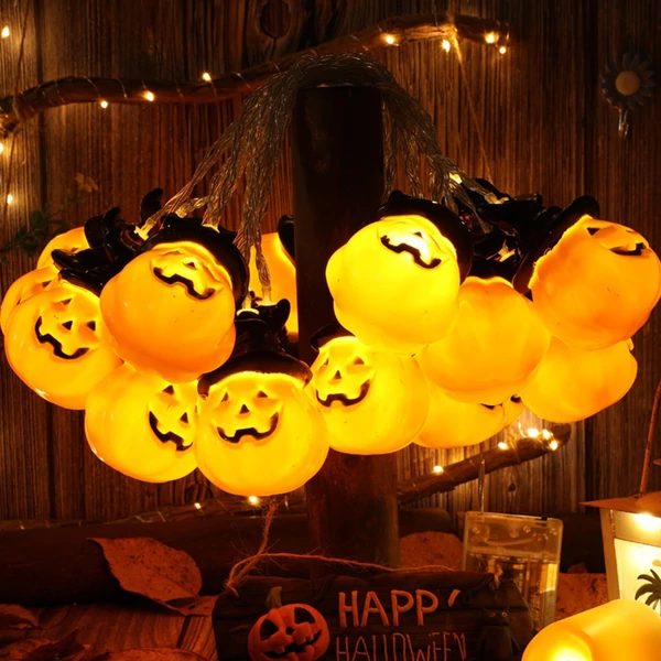 Halloween tök alakú 10 LED-es tündérfény függőlámpa elemmel