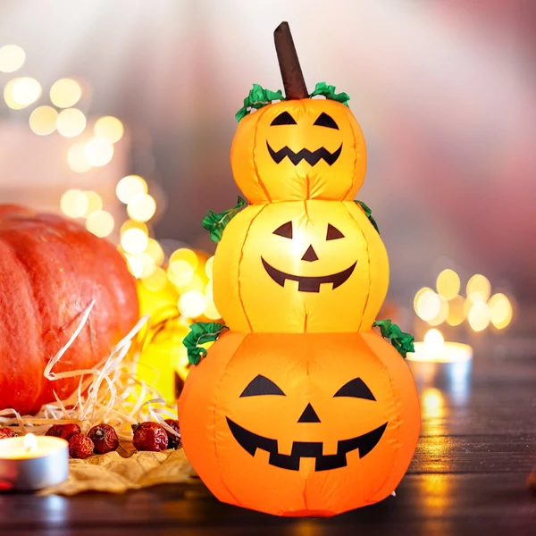 Halloween LED-es felfújható sütőtök fix karókkal, szabadtéri kerti udvari parti dekorációhoz