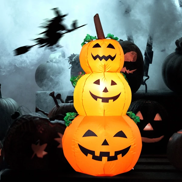 Halloween LED-es felfújható sütőtök fix karókkal, szabadtéri kerti udvari parti dekorációhoz