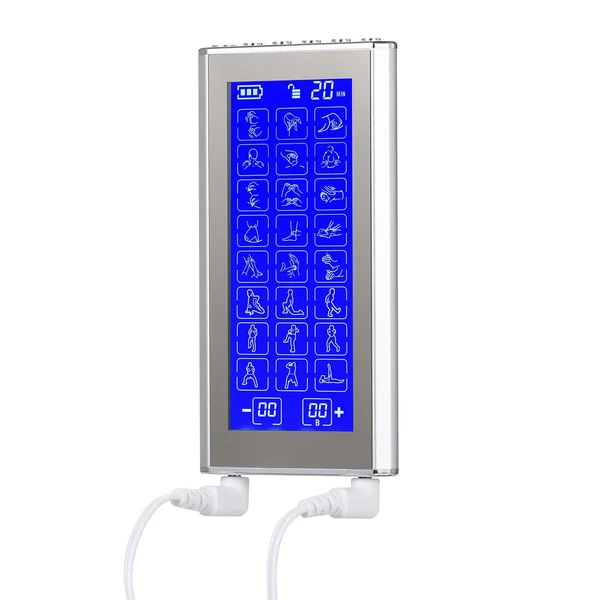 2 csatornás TENS EMS stimulációs eszköz 24 üzemmóddal és 20 erősségi szinttel, állítható impulzusmasszírozó izomstimulátorral - Ezüst