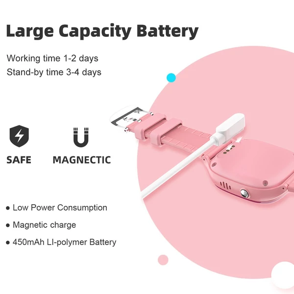 TD-45 2G Gyermek okosóra SOS hívás Chat IP67 nano SIM kártya foglalattal LBS hely, kamera, óra, szilikon szíj - Pink