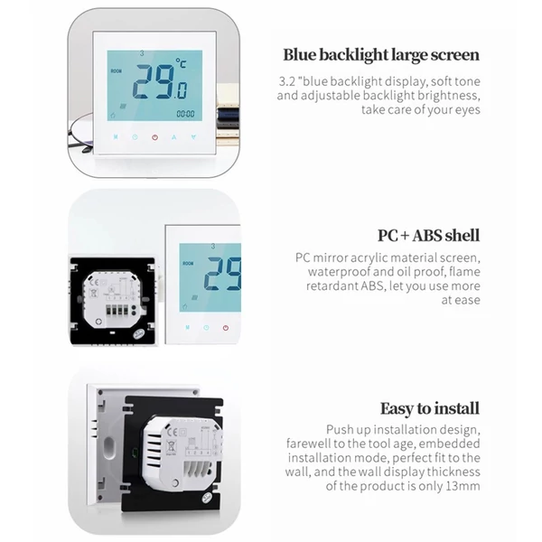 Érintőképernyős vízmelegítő termosztát heti programozható LCD kijelző szobahőmérséklet szabályozó - 3A 110-230V