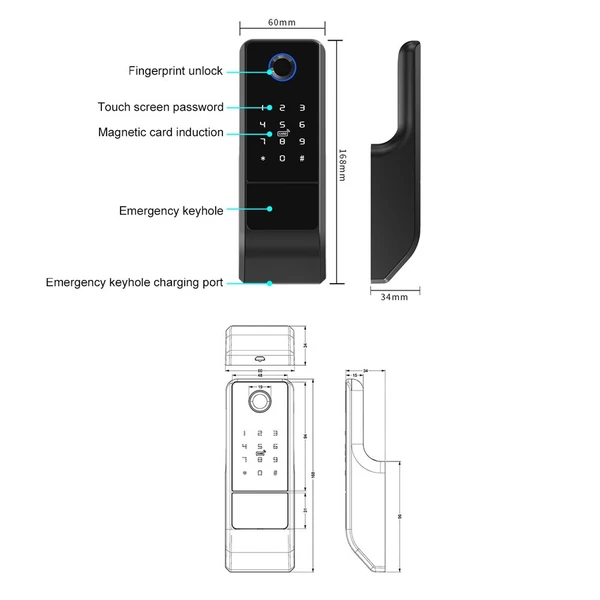 Tuya WiFi intelligens lopásgátló biztonsági ajtózár 5 az 1-ben Kioldó Okostelefon Ujjlenyomat Kód Jelszó Kártyakulcsok Kioldás