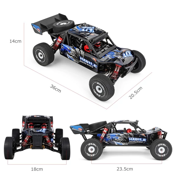 Wltoys 124018 1/12 2,4 GHz 60 km/h terepjáró drift autó RTR 4WD alumíniumötvözet alvázzal, cinkötvözet hajtóművel - 1 akkumulátor