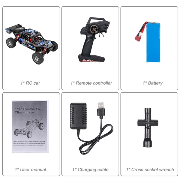 Wltoys 124018 1/12 2,4 GHz 60 km/h terepjáró drift autó RTR 4WD alumíniumötvözet alvázzal, cinkötvözet hajtóművel - 1 akkumulátor