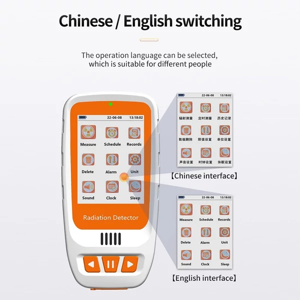 Többfunkciós nukleáris sugárzás érzékelő sugárzásérzékelő eszköz X β γ sugarak valós idejű megfigyelő 2,0 hüvelykes TFT kijelző hangfény riasztó funkcióval