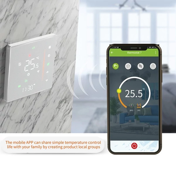 WiFi Smart Thermostat Programozható Hőmérséklet Szabályozó elektromos padlófűtéshez 16A - Fekete