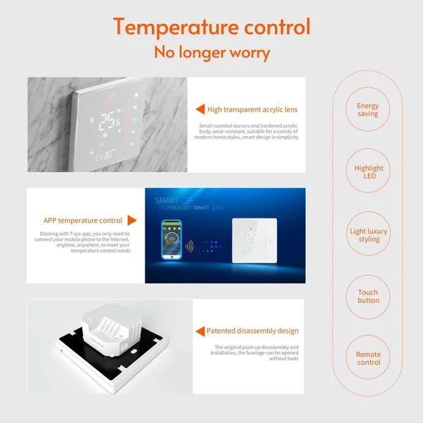 WiFi Smart Thermostat Programozható Hőmérséklet Szabályozó víz és gáz bojlerhez - Fekete