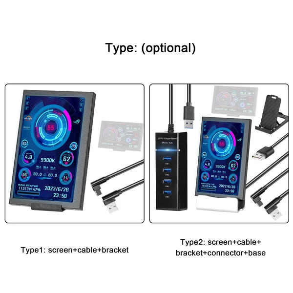 5 hüvelykes másodlagos képernyő IPS TYPE-C CPU GPU RAM HDD Monitoring USB kijelző Nincs szükség AIDA64 a Wins rendszerhez - Csak kijelző