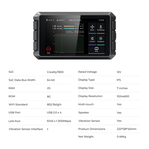 Creality 3D Sonic Pad FDM 3D nyomtatóhoz több interfésszel, 7 hüvelykes érintőképernyővel