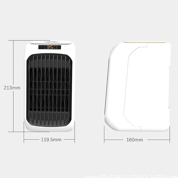 Háztartási 3 sebességes LED elektromos 1200 W teljesítményű asztali PTC 3S gyorsfűtő hőmérséklet-kijelzővel, csendes - Fekete