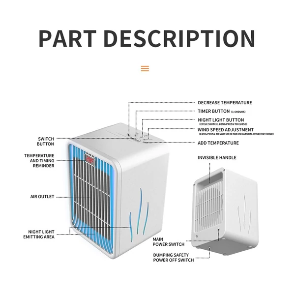 Ailgely 1200 W-os elektromos kerámia fűtőelem 3 fokozatú beállítással, 2 üzemmóddal, 6 órás időzítővel, 7 színes lámpával, túlmelegedés és borulás elleni védelemmel ellátott asztali fűtés beltéri használatra