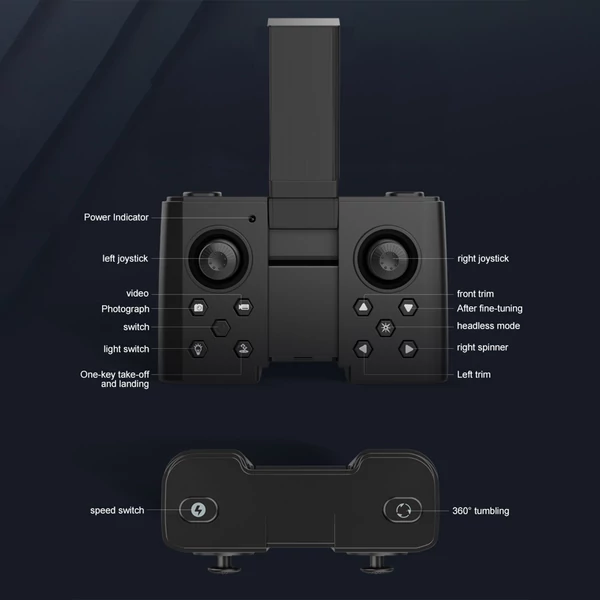 RC drón gesztusvezérelt röppálya funkcióval, tárolótáskával - Fekete - 4k dual kamera - 1 akkumulátor