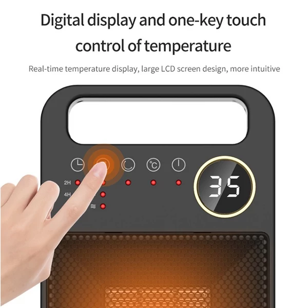 Háztartási 3 sebességes érintőképernyős távirányító, mini elektromos 1500 W fűtés, nagy teljesítményű 12 órás időzítés, intelligens kikapcsolás, PTC, csendes