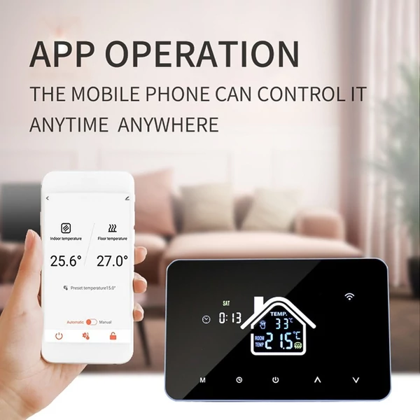 Intelligens WiFi termosztát hőmérséklet-szabályozó LCD érintőképernyő heti programozható - padlófűtéshez, vízmelegítéshez, App  hangvezérléssel