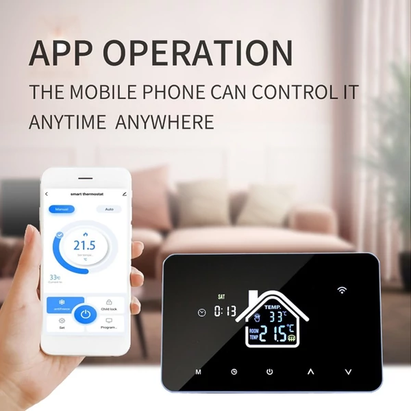 Intelligens WiFi termosztát hőmérséklet-szabályozó LCD érintőképernyő heti programozható - padlófűtéshez, elektromos fűtéshez, App  hangvezérléssel