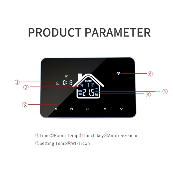 Intelligens WiFi termosztát hőmérséklet-szabályozó LCD érintőképernyő heti programozható - padlófűtéshez, elektromos fűtéshez, App  hangvezérléssel