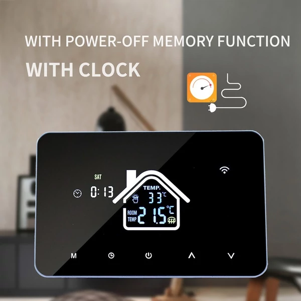 Intelligens WiFi termosztát hőmérséklet-szabályozó LCD érintőképernyő heti programozható - padlófűtéshez, elektromos fűtéshez, App  hangvezérléssel
