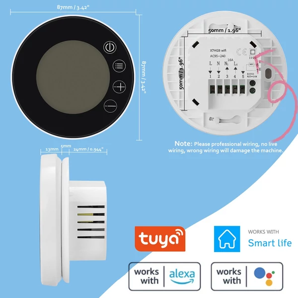 Tuya WiFi LCD kijelző Intelligens termosztát programozható hőmérséklet-szabályozó APP vezérléssel kompatibilis - Fekete, GA