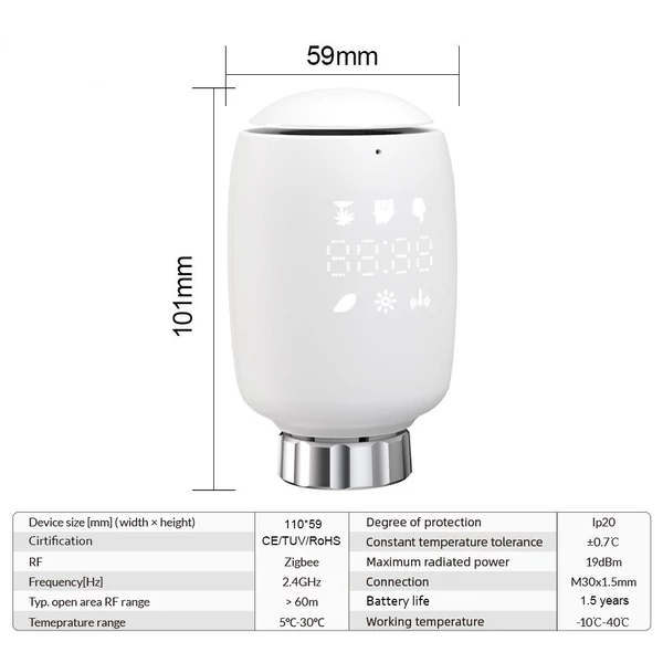 Tuya Zigbee 3.0 intelligens termosztatikus radiátorszelep hőmérséklet-szabályozó radiátor működtető hangvezérlés kompatibilis