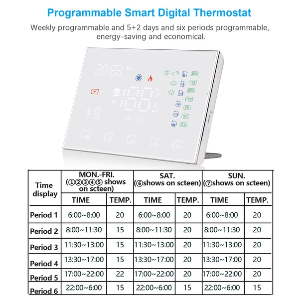 Programozható intelligens digitális termosztát hőmérséklet szabályozó LED érintőképernyős - gázkazánhoz - Fekete