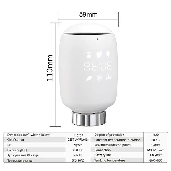 TUYA Zigbee TRV intelligens radiátorszelepes termosztát mobiltelefon APP vezérlő távirányító programozható hőmérséklet-szabályozó