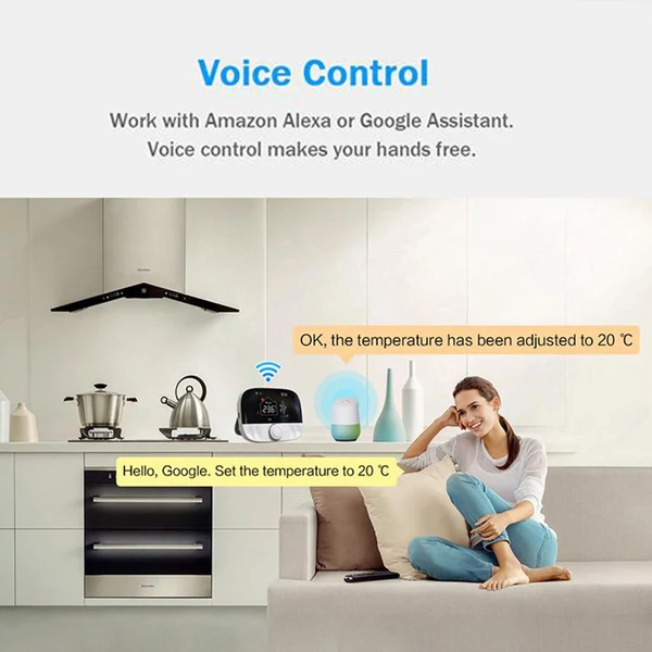 Intelligens kazán termosztát WIFI alkalmazással és hangvezérléssel Színes LCD kijelző, digitális programozható - Fehér