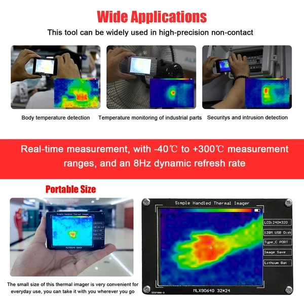 Hordozható infravörös érzékelős hőkamera kézi 2,8 hüvelykes LCD kijelző 240*320 felbontású kamera -40℃ és 300℃ közötti hőmérsékletmérő műszer
