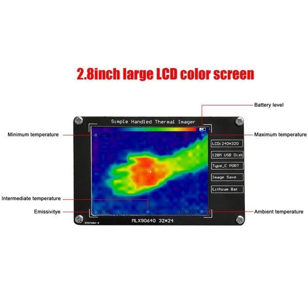 Hordozható infravörös érzékelős hőkamera kézi 2,8 hüvelykes LCD kijelző 240*320 felbontású kamera -40℃ és 300℃ közötti hőmérsékletmérő műszer