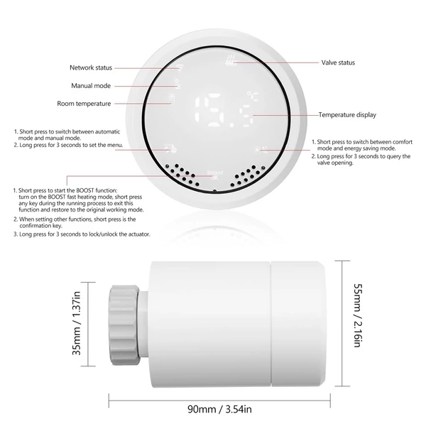 HY367RT ZigBee intelligens érintőképernyős hőmérséklet-szabályozó termosztatikus radiátor hőmérséklet-szabályozó