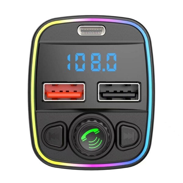 Autós BT MP3 zenelejátszó Rádióvevő PD és Dual USB autós töltőadapter támogatás Kihangosító hívás U-Disk lejátszás - Fekete