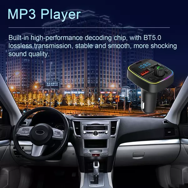 Autós BT MP3 zenelejátszó Rádióvevő PD és Dual USB autós töltőadapter támogatás Kihangosító hívás U-Disk lejátszás - Fekete