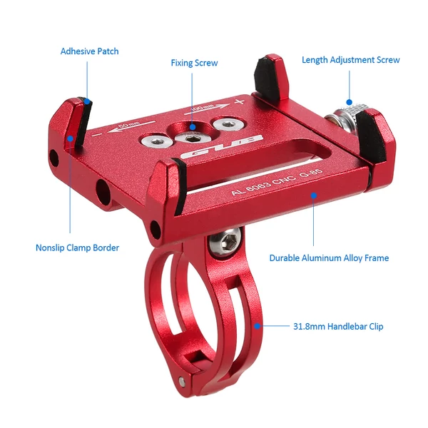 GUB Mountian univerzális állítható kerékpáros mobiltelefon GPS-tartó tartókonzol bölcsőbilincs - Piros