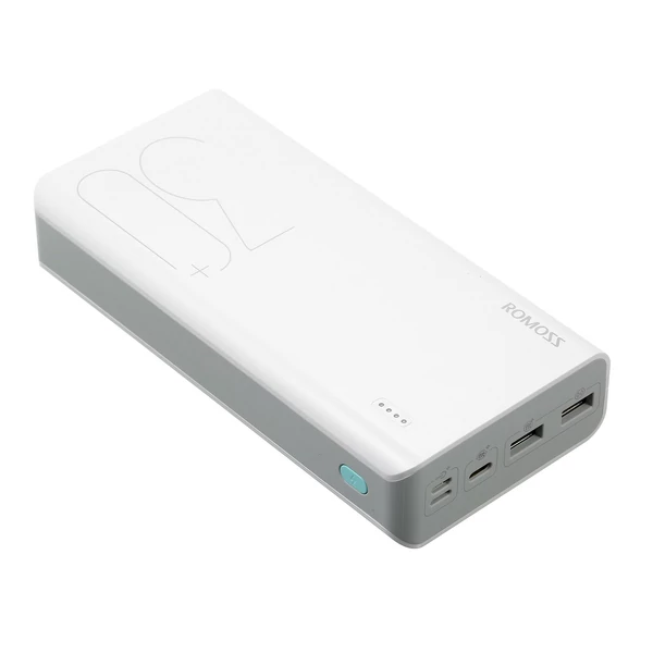 ROMOSS Sense 8+ Power Bank 30000mAh QC PD 3.0 hordozható külső gyorstöltő - Fehér