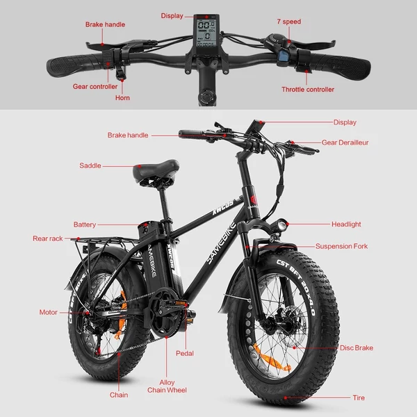 Samebike XWC05 20 hüvelykes pedálos elektromos kerékpár - Fekete-szürke