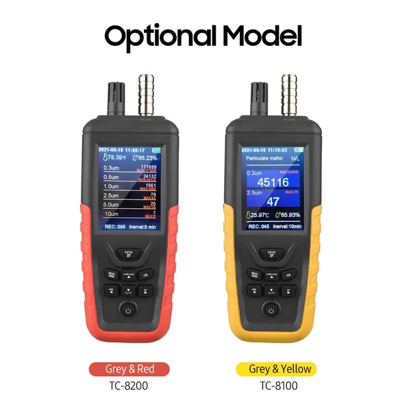 Levegőminőség-tesztelő 6 csatornás PM2.5 PM10 érzékelő 3,2 hüvelykes háttérvilágítású TFT színes képernyő hőmérséklet páratartalom monitorral - Szürke-Sárga