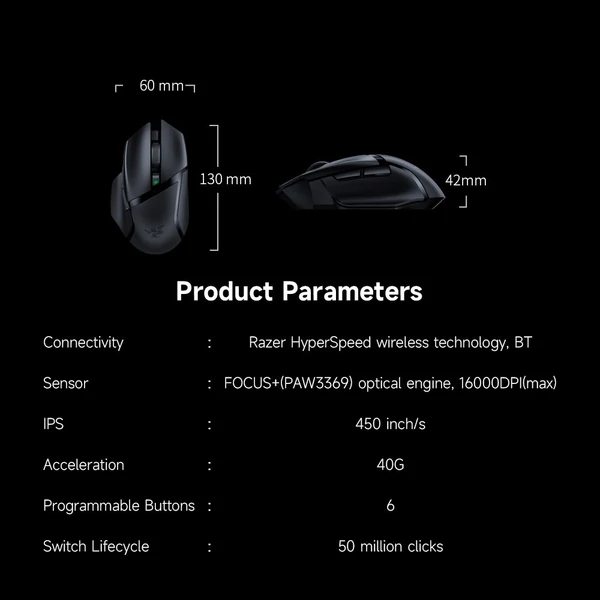 Razer Basilisk X HyperSpeed vezeték nélküli egér Razer HyperSpeed vezeték nélküli + BT kétmódú játékegér 16000 DPI 6 programozható gomb