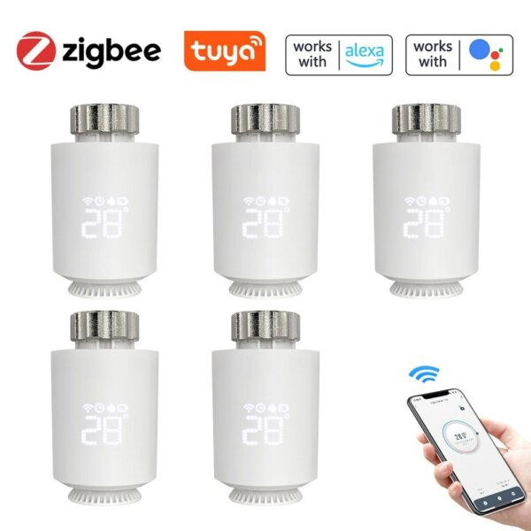 Tuya Zigbee intelligens termosztatikus radiátorszelep vezeték nélküli alkalmazásvezérlő fűtésvezérlő - 5 db