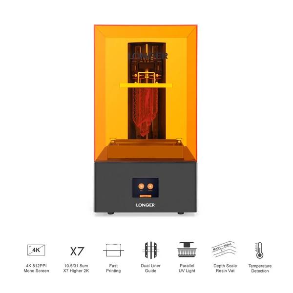 LONGER 3D nyomtató Ultrafine LCD gyanta nyomtató 405 nm-es párhuzamos UV LED fénysorforrás 5,5 hüvelykes 4K monokróm képernyővel