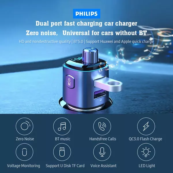 Philips autós gyorstöltő BT lejátszó MP3 vevő -PD20W+A22.5W